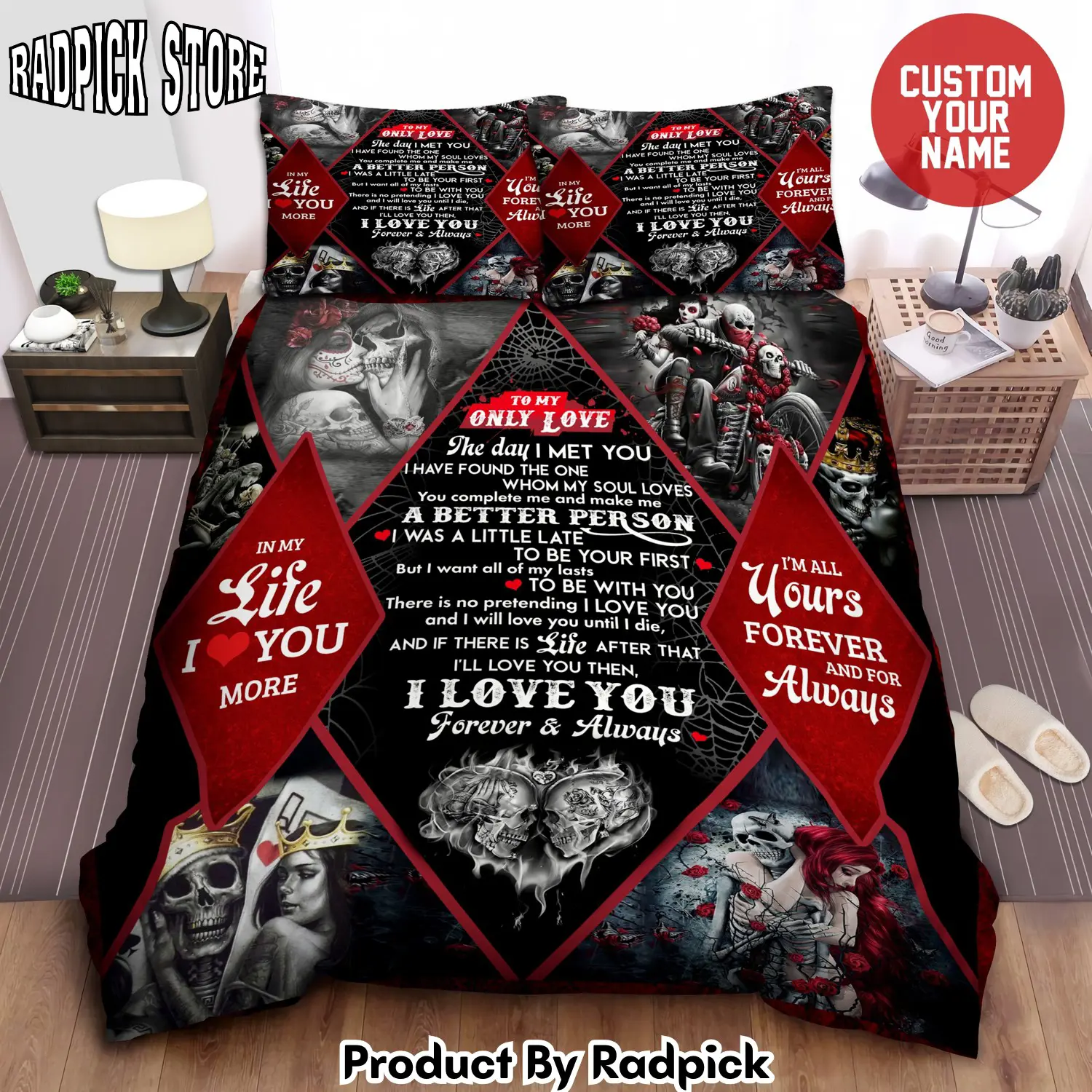 Radpick skull couple cotton bedding sets comforter duvet cover bed sheets spread rp3272303